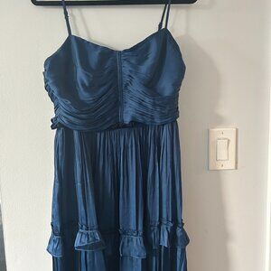 Blue AQUA Formal Midi Dress Ruffle